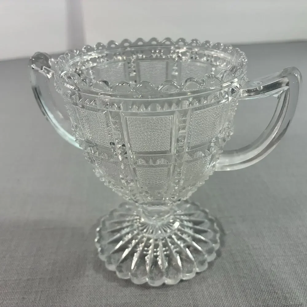 Vintage Clear Pressed Glass Double Handle Sugar Bowl Pedestal Open Serving Dishs
